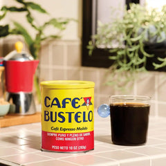 Café Bustelo Espresso Style Dark Roast Ground Coffee, Limited Edition Game Face Design, Tattoo Kit Included, 10 Oz. Can