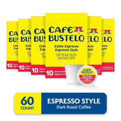 Café Bustelo Espresso Style Dark Roast, Single Serve Coffee Pods, 10 Count (Pack of 6)