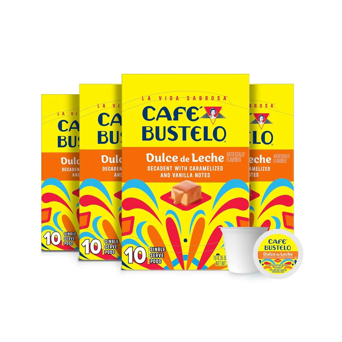 Café Bustelo Dulce de Leche Artificially Flavored, Single Serve Coffee Pods, 10 Count (Pack of 6)